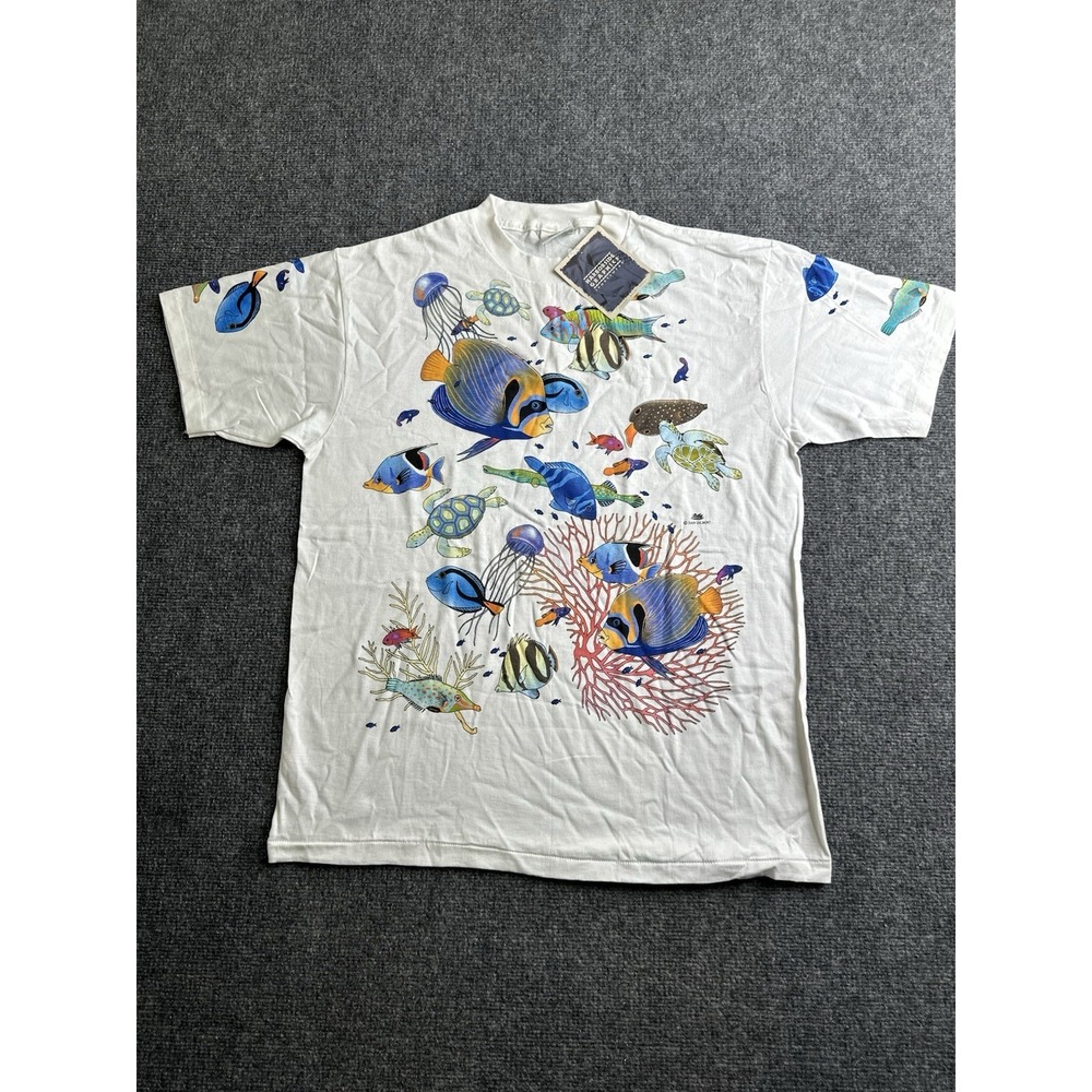 Vintage 90s Harborside Graphics Tropical Fish All Over Print T Shirt, Size L
